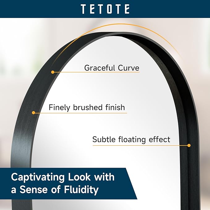 TETOTE Black Arched Mirror for Bathroom, 24 x 36 Matte Black Metal Framed Arch Bathroom Mirror, Tempered Glass Decorative Rustic Wall Mirror for Fireplace, Entryway, Living Room