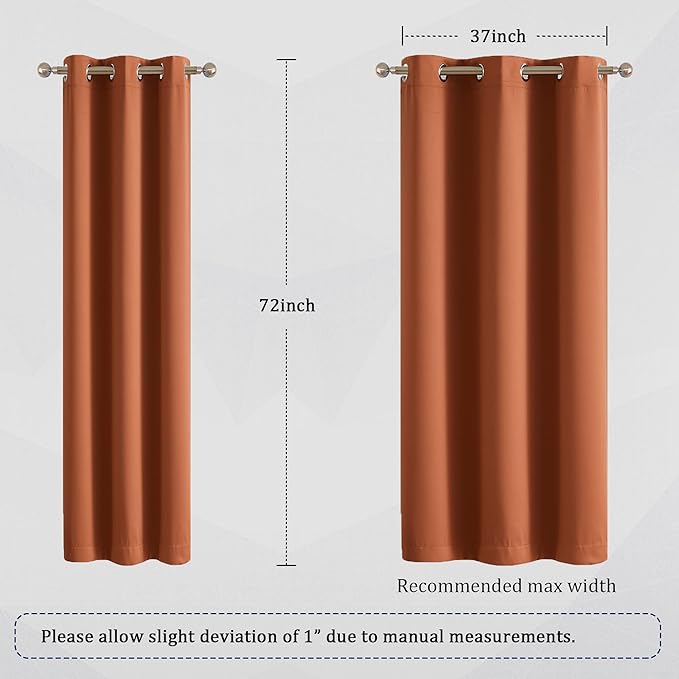 DUALIFE Rust Curtains 72 Inch Length 2 Panels Thermal Insulated Grommet Solid Room Darkening Window Curtain Panels Energy Efficient Blackout Curtains for Bedroom 42x72 Inches Long