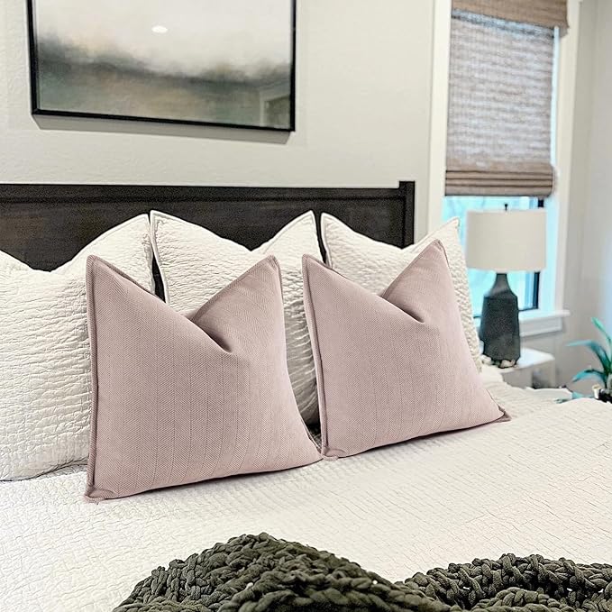 ZWJD Dusty Pink Pillow Covers 26x26 Set of 2 Chenille Throw Pillow Covers with Elegant Design Soft and Luxurious Decorative Throw Pillows for Couch, Bed, and Home Decor