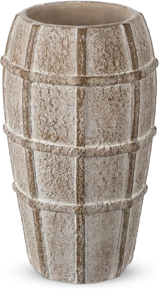 Briful Rustic Terracotta Flower Vase for Home Decor – 9" Brown Farmhouse Textured Barrel-Style Ceramic Vase Vintage Handcrafted Gridded Design for Faux & Dried Flowers Living Room Table Centerpiece