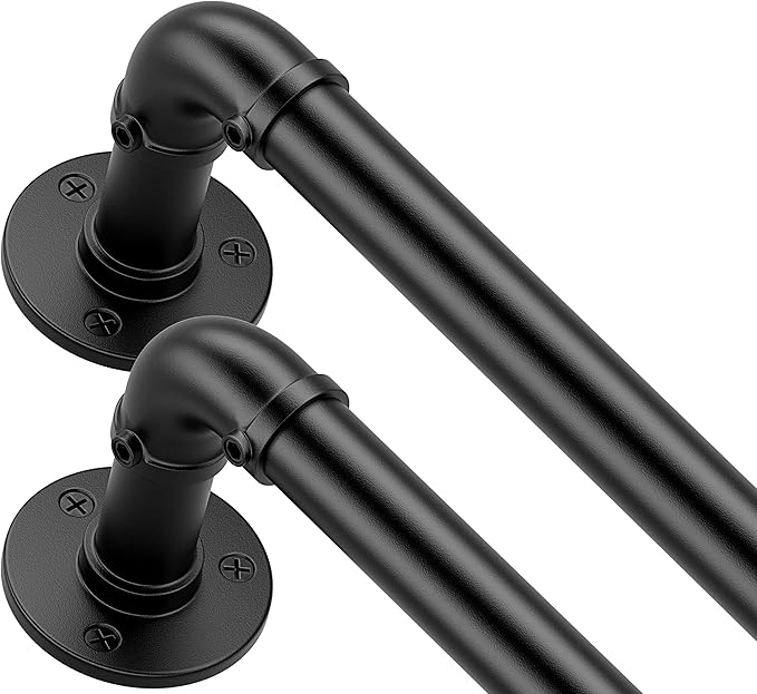 OEMQOBE Curtain Rods for Windows 16 to 120 Inches, Heavy Duty Industrial Curtain Rods 2 pack, Adjustable Wrap Around Blackout Curtains Rod, Black Drapery Rod, 1 Inch Indoor/Outdoor Drapery Pole