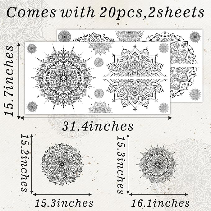 Large Mandala Wall Sticker Peel and Stick Boho Lotus Wall Decor Stickers Mandala Floral Flower Window Cling Decals Black Mandala Wall Art Decal for Bedroom Living Room Headboard Yoga Decoration