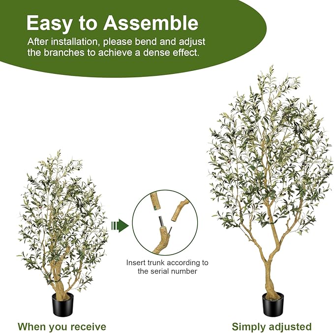 Faux Olive Tree 7FT, Olive Trees Artificial Indoor, Large Fake Tree with Realistic Leaves Branches and Lifelike Fruits for Home Office Living Room Decor