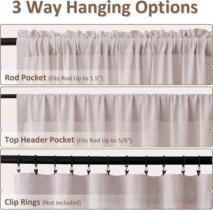 Guken Pastel Linen Linen Curtains 108 Inches Long 2 Panel Set Rod Pocket Semi Sheer Dining Room Cozy Bedroom Decor Cotton Look Country Rustic Farmhouse Boho Curtains 52x108