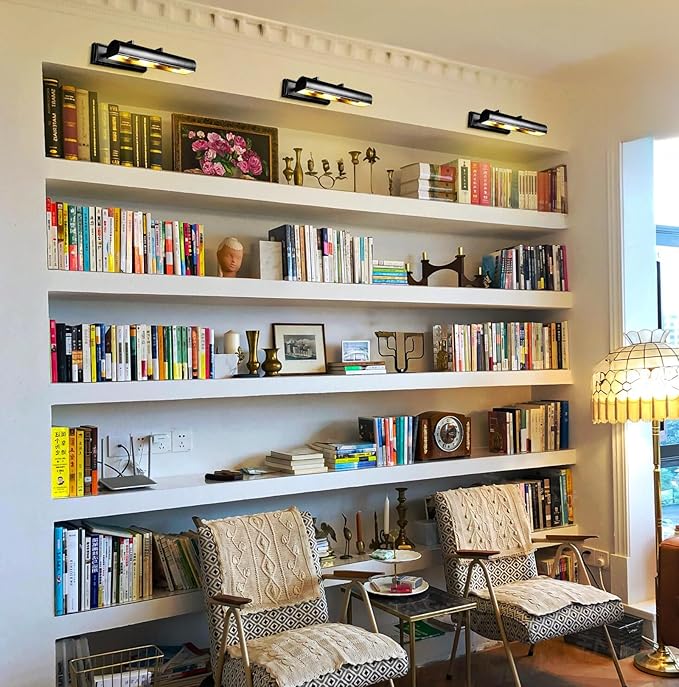 18in Black Picture Lights Hardwired, 3 Light Modern Bronze Picture Light for Wall, Rotatable Art Light Over Picture Frame for Living Room, Bookcase, Artwork, Poster (Includes Bulbs)