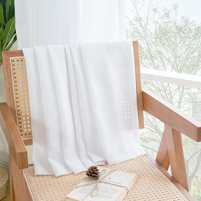 YoungsTex 84 Inch Length White Linen Curtains for Living Room, Semi Sheer Drapes with Rod Pocket Back Tab Light Filtering Window Treatments for Dining Bedroom, 52 X 84 Inch, 2 Panels