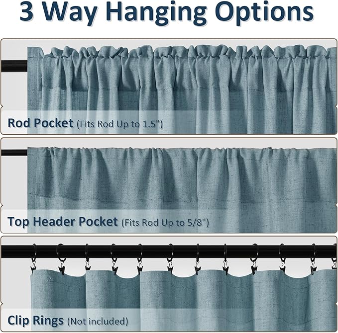 Guken Blue Linen Curtains 102 Inch Length for Living Room Bedroom 2 Panels Set Rod Pocket Light Filtering Semi Sheer Window Curtains 52 Inch Width Boho Farmhouse Linen Drapes Dusty Blue, W52xL102