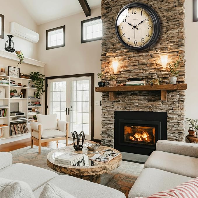 16 Inch Large Wall Clock Battery Operated Retro Decorative Round Clocks for Living Room Kitchen Office Decor, Bronze