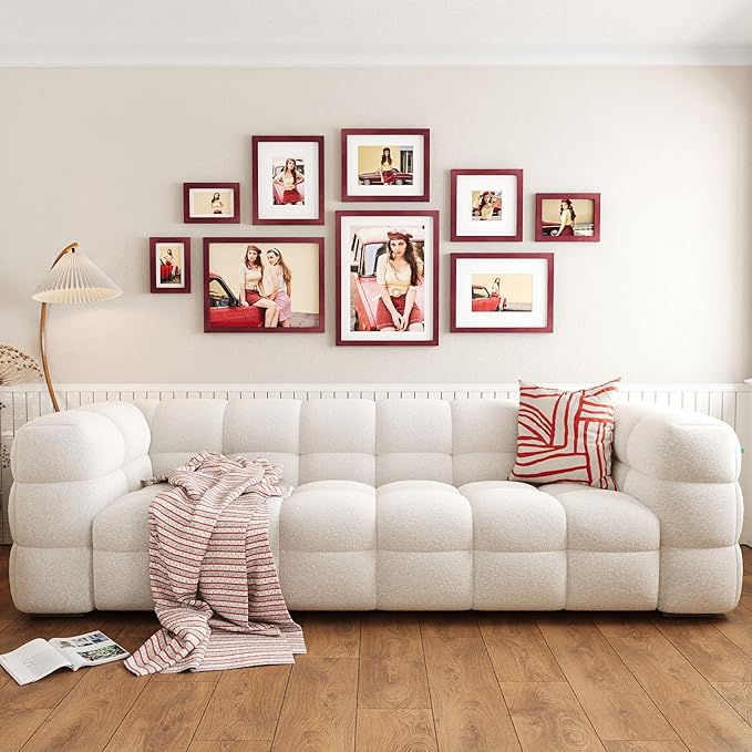 Egofine 11x14 Picture Frames 4 Pack Display Pictures 5x7/8x10 with Mat or 11x14 Without Mat Made of Solid Wood Covered by Plexiglass for Table Top Display and Wall Mounting Photo Frame, Cherry Red