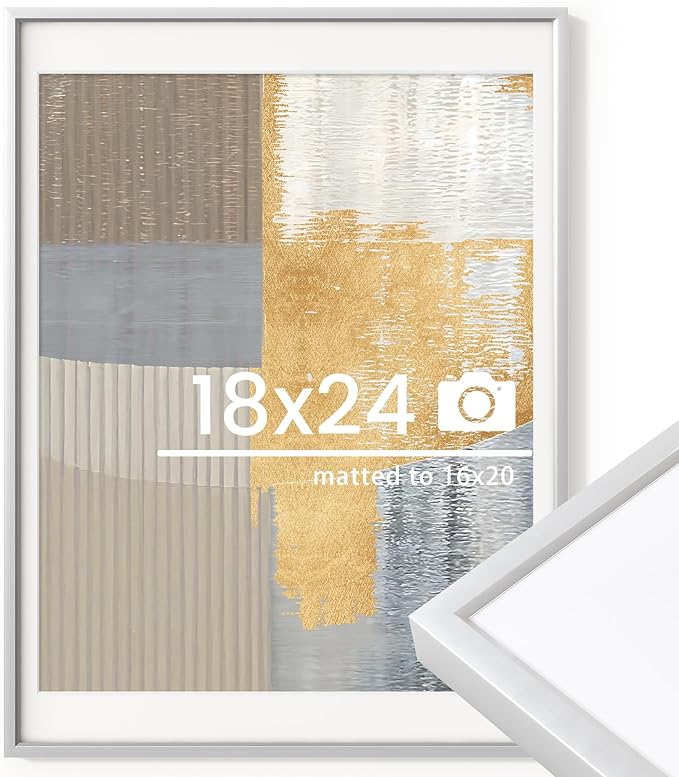 18x24 inch Metal Poster Frame - 18 x 24 Thin Aluminum Picture Frames Matted for 16x20 Photos, Artworks, Prints, Puzzle - High Definition Plexiglass - Vertical and Horizontal Display - Wall Hook Hanging Hardware Included - Silver, Set of 1