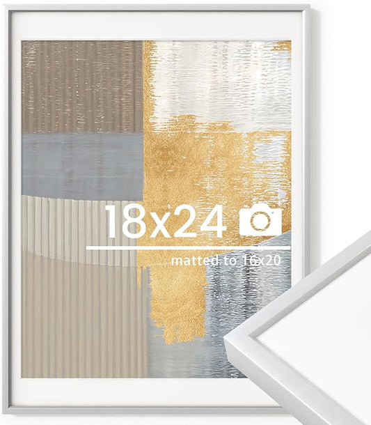 18x24 inch Metal Poster Frame - 18 x 24 Thin Aluminum Picture Frames Matted for 16x20 Photos, Artworks, Prints, Puzzle - High Definition Plexiglass - Vertical and Horizontal Display - Wall Hook Hanging Hardware Included - Silver, Set of 1