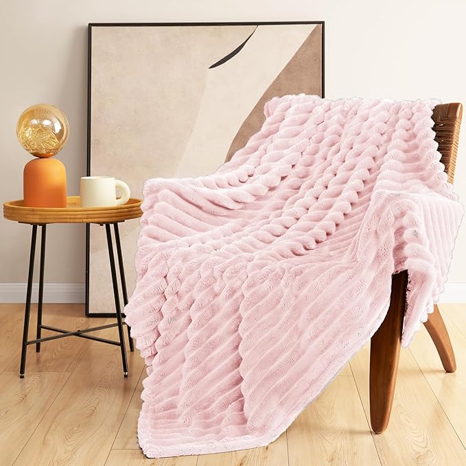 Pink Queen Size Blanket for Bed - 300GSM Soft Cozy Soft Blankets, Cute Large Lightweight Bedding Fleece Throws, Pink, 90x90 Inches