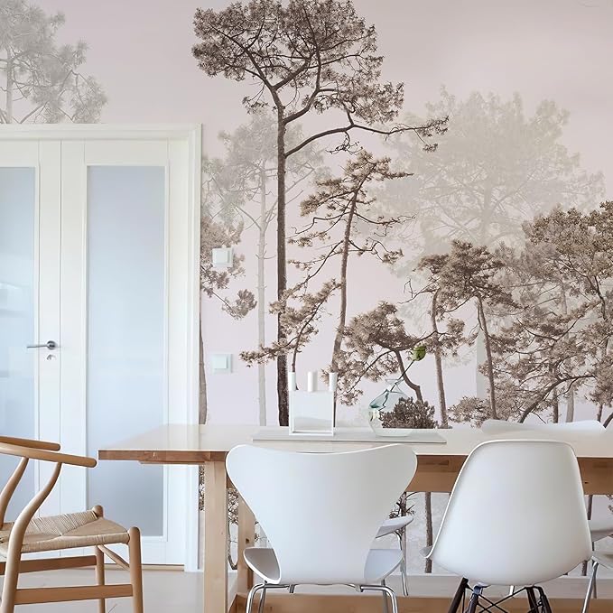 Vintage Forest Wallpaper Nature Woodland Wall Mural Peel and Stick (138" W x 98" H) Self-Adhesive Wallpaper for Bedroom Living Room Canvas Wall Paintings Large Nature Landscapes Murals