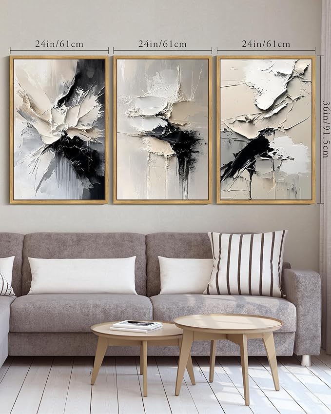 KUVIOKE Navy Blue Abstract Framed Wall Art Minimalist Graffiti Pastel Wall Decor Modern Neutral Color Block Illustration Painting Brush Stroke Art Home Decor 24x36in (Natural Framed)