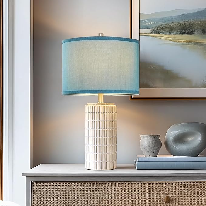 23" Modern Ceramic Nightstand Table Lamps Set of 2, Nautical Lamps for Bedroom Bedside, Side Table Lamps for Living Room, Dining Room, Office, 2 LED Bulbs Included (Blue)