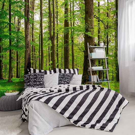 -Green Forest Landscapes Woodland Tree Fabric Wallpaper Living Room Bedroom Bathroom Jungle Wall Mural- 183"x120"（ not Peel and Stick）