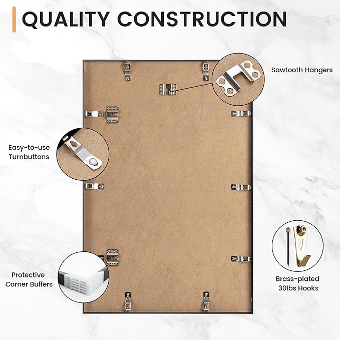 16x24 inch Metal Poster Frame - 16 x 24 Thin Aluminum Picture Frames Matted for 12x18 Photos, Artworks, Prints, Puzzle - High Definition Plexiglass - Vertical and Horizontal Display - Wall Hook Hanging Hardware Included - Black, Set of 1