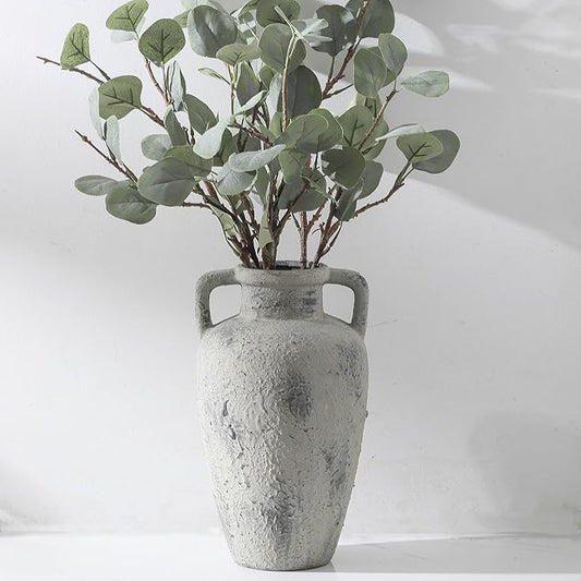 Large Ceramic Rustic Vase, 11.41 inch Tall Terracotta Flower Vase with 2 Handles, Decorative Vases for Home Decor, Dining Table, Living Room, Kitchen, Office