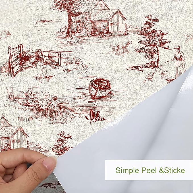 QUCHENG Chinoiserie Style Wallpaper Monochrome Wall Decor Toile de Jouy Landscape Dresser Decal Removabal Self Adhesive Sticker Peel and Stick Furniture Stickers Vintage Cabinet Decoration