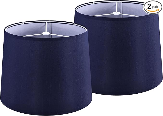 GOSO Blue Lamp Shades Set of 2,Faux Silk Lamp Shade Medium,11×13×10 Inches Spider Drum Lampshades for Table Lamps and Floor Lamp Replace the Decorated Bedroom,Modern Living Room,Simple Assembly