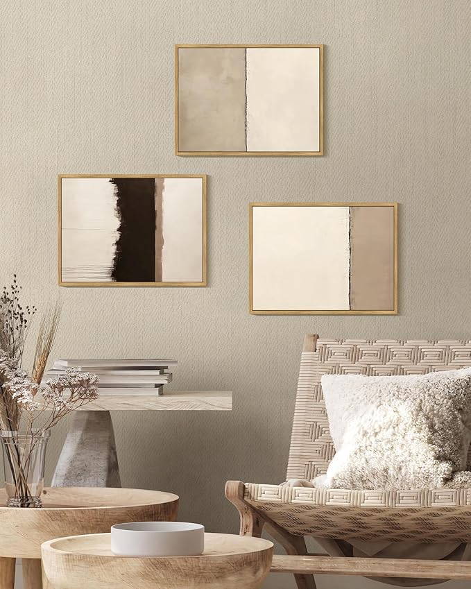 KUVIOKE Abstract Framed Wall Art Minimalist Beige Gray Pastel Watercolor Wall Decor Modern Illustration Neutral Art Painting Home Decor 11x14in (Natural Framed)