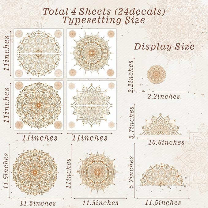 Kazova's Brown Mandala Wall Decals Lotus Flower Yoga & Heart Chakra Stickers Boho Lotus Decor & Headboard Sticker Removable Wall Art Sticker for Bedroom Living Room Decor