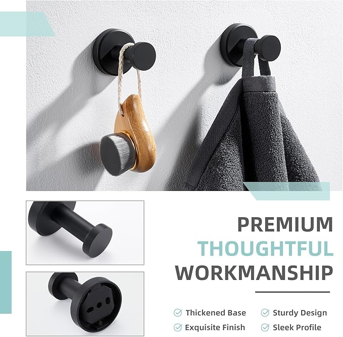 Angle Simple Towel Hooks for Bathroom, Stainless Steel Coat Robe Hooks, Bathroom Hand Towel Hanger for Wall, Matte Black, 2 Pack