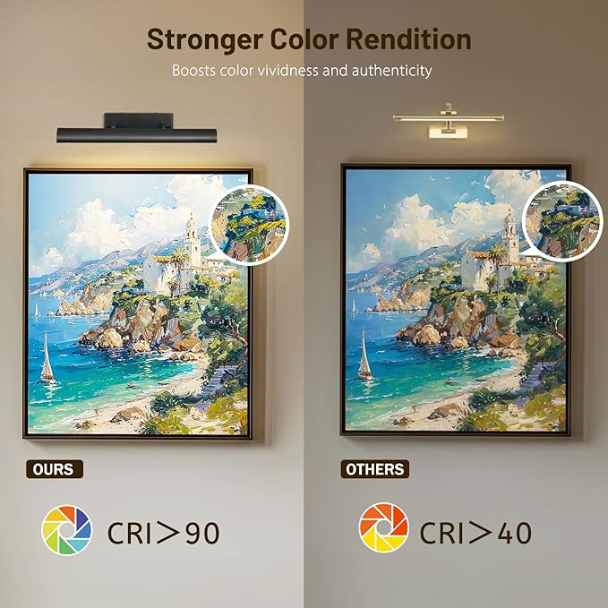 Matte Black Picture Lights for Wall, 18" Linear Picture Light Hardwired, 3-Light Bronze Art Light, Warm White 2700k Dimmable Gallery Light, 270° Picture Frame Lights for Bathroom, Living Room, Hallway