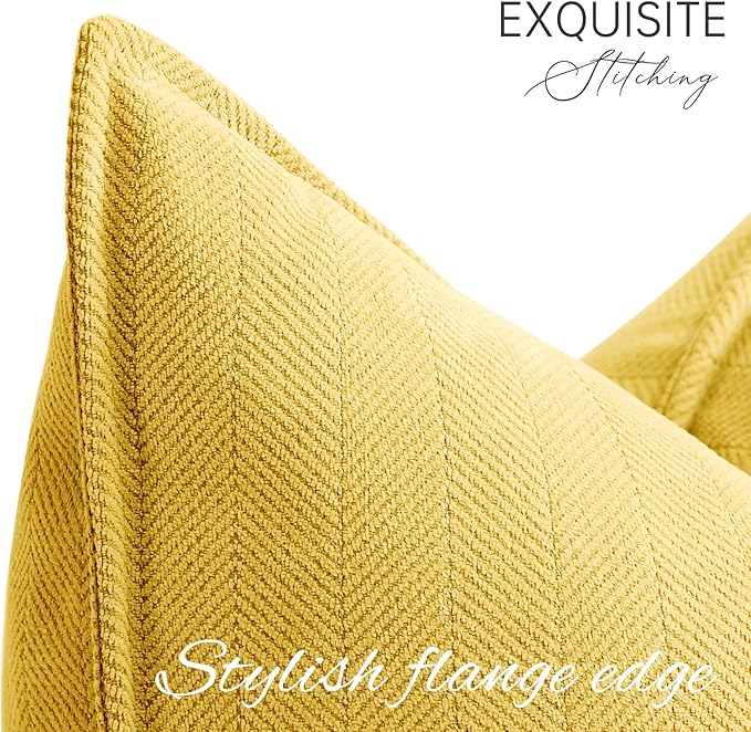 ZWJD Yellow Pillow Covers 22x22 Set of 2 Chenille Throw Pillow Covers with Elegant Design Soft and Luxurious Decorative Throw Pillows for Couch, Bed, and Home Decor
