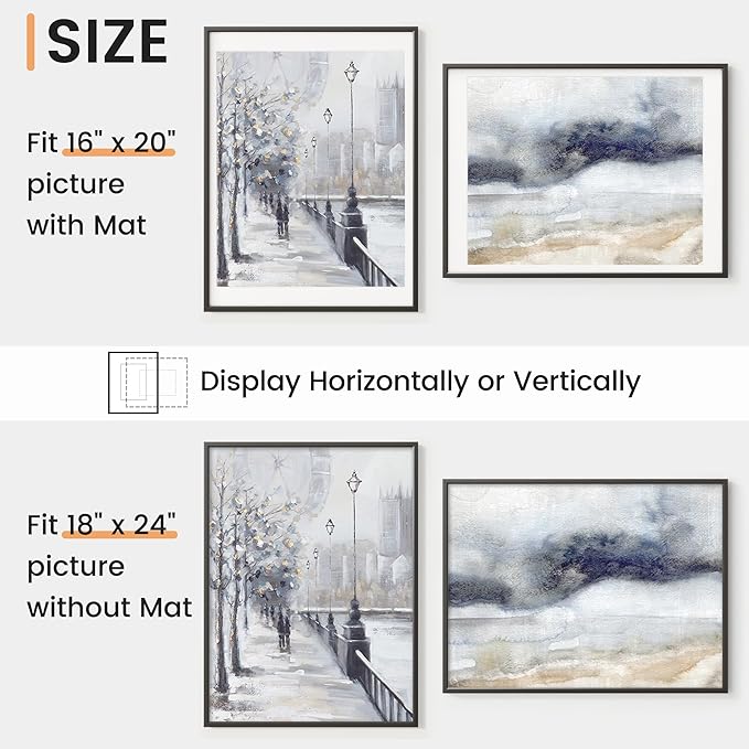 18x24 inch Metal Poster Frame - 18 x 24 Thin Aluminum Picture Frames Matted for 16x20 Photos, Artworks, Prints, Puzzle - High Definition Plexiglass - Vertical and Horizontal Display - Wall Hook Hanging Hardware Included - Black, 4 Pack