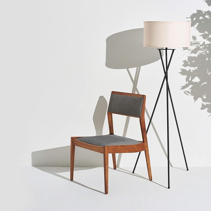 Brightech Jaxon LED Floor lamp, Modern Lamp for Living Rooms & Offices, Tall Lamp with Contemporary Drum Shade, Gold Tripod Standing Lamp for Bedroom Reading, Great Living Room Decor - Black