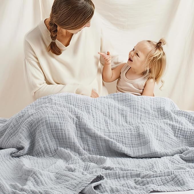 Carriediosa 100% Cotton Muslin Throw Blanket 70" X 80" Twin Size，4-Layers Summer Gauze Throws for Bed Couch，Soft Lightweight Breathable Linen Blankets Bedspread for Adults All Season，Grey