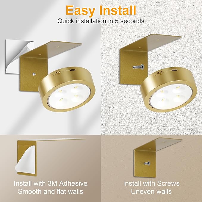 3-Pack Picture Lights for Wall, Rechargeable Battery Operated Led Painting Light with Remote Dimmable ＆ Timer, 3 Lighting Modes Magnetic Art Display Light, Wall Decorative Lighting for Picture,Frame