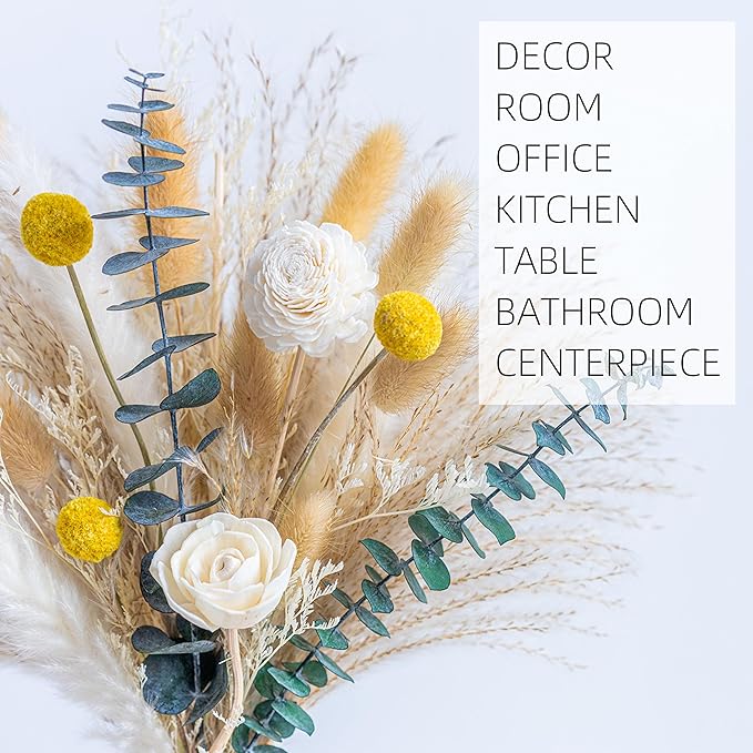 Dried Flowers Reed diffusers kit, Ceramic Vase Included, Reed diffusers for Home,Dried Eucalyptus Arrangements,Dried Grass for Table Room Decor Wedding Party Birthday Decor (WhiteGreen)