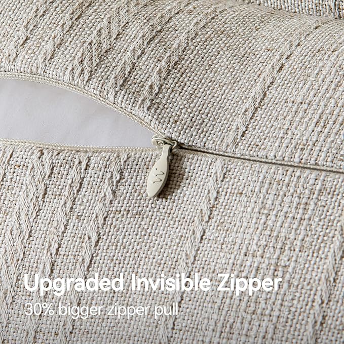 a moment Linen Pillow Covers Set of 2,Boho Farmhouse Throw Pillowcases Neutral Textured Decorative Covers for Couch Sofa Bed, Soft Linen Blend Accent Case Cushion Home Decor 20"x12"Beige Grey