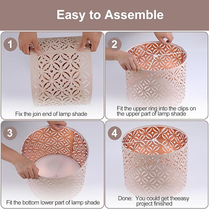 Pink Lamp Shades Set of 2, Drum Lampshades, Lampshade 10 Inches Height, Lampshades for Table Lamp, Floor Lamp, Pendant Light, Lamp Shade Harp Holder Included