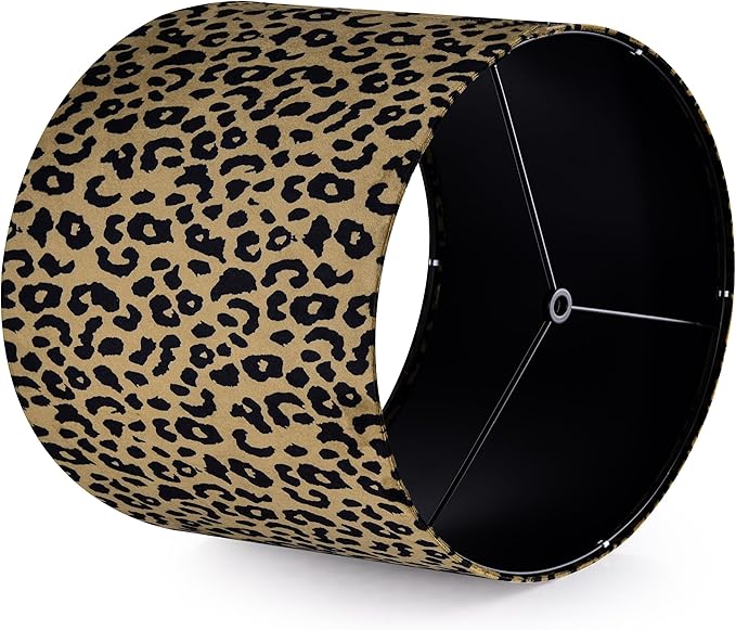 GOSO 13" Drum Yellow Leopard Lamp Shade for Table Lamp & Floor Lamps,Art Deco & Vintage Animal Lampshades Medium,13" x 13" x 10" (Spider) Traditional Velvet Pattern Dot Shade Required Assembly -1 Pack