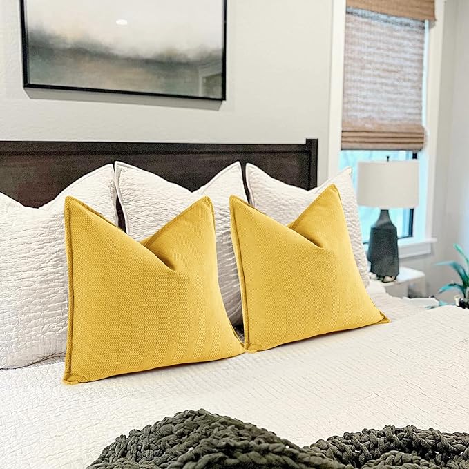 ZWJD Yellow Pillow Covers 22x22 Set of 2 Chenille Throw Pillow Covers with Elegant Design Soft and Luxurious Decorative Throw Pillows for Couch, Bed, and Home Decor