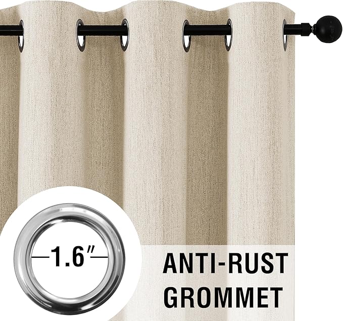 H.VERSAILTEX Chenille Linen Blackout Curtains for Bedroom 63 Inches Long Thermal Insulated Textured Linen Look Curtains with White Flocking Coating Back, Heathered Bleached Sand(Not Solid)