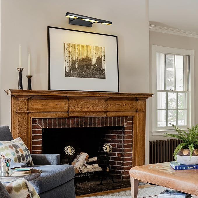 Black Picture Lights, 30inch Hardwired Picture Light for Wall, Dimmable Gallery Wall Lights, Rotatable Linear Picture Frame Light, Art Light for Wall Painting Display Artwork Portrait