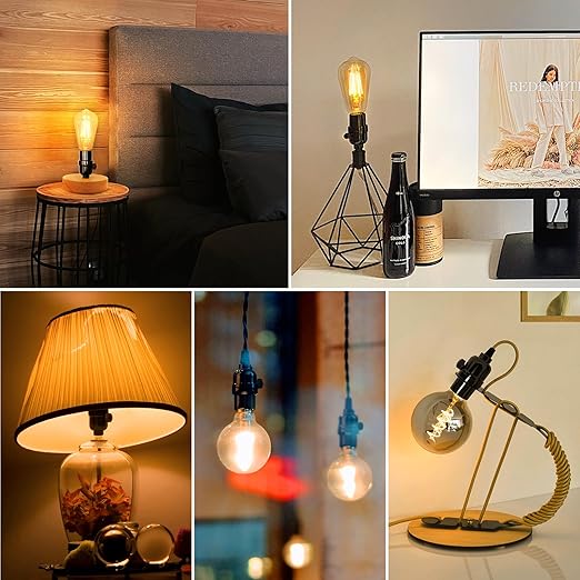 DiCUNO UL Listed Full Range Dimmer Lamp Socket Replacement, Vintage E26 Light Bulb Socket, Rotating Dimmer Switch Knob for Table, Floor Lamp, DIY Project, Black, 60 Watt, 2-Pack