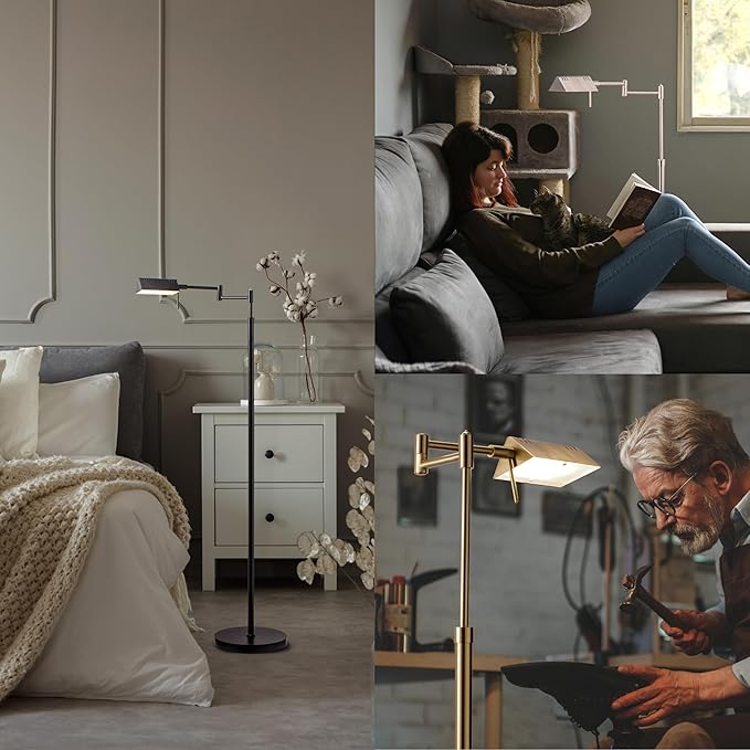 O’Bright Dimmable LED Pharmacy Floor Lamp, 12W LED, Full Range Dimming, 360 Degree Swing Arms, Adjustable Heights, Standing Lamp for Reading, Sewing, and Craft, ETL Listed, Brushed Nickel