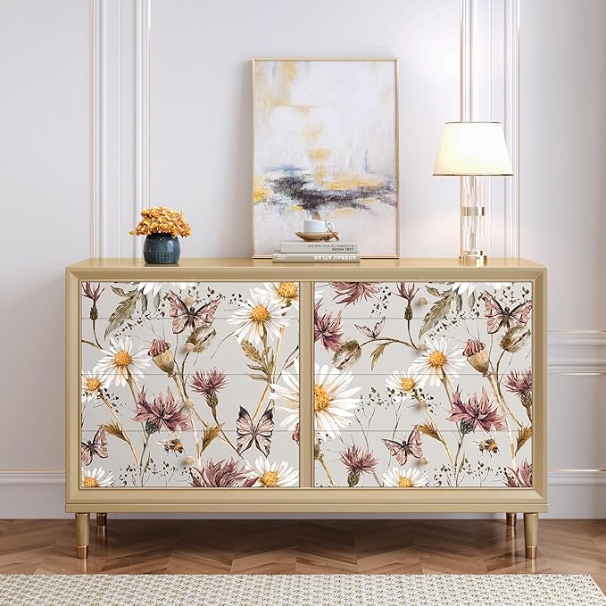 Livelynine Neutral Floral Wallpaper Peel and Stick Retro Daisy Flowers White Taupe Purple Wildflower Wall Paper Mural Bedroom Kids Girls Bathroom 17.5x78.8 French Country Butterfly Bee Ladybug Contact