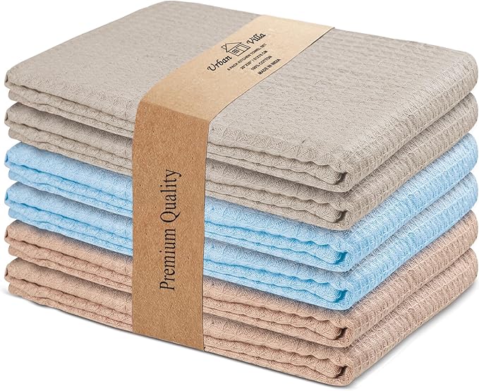 Urban Villa Kitchen Towels Waffle Dish Cloths Multi Color Set of 6 Over Sized 18x28 Inches Highly Absorbent 100% Cotton Kitchen Hand Tea Towels Dish Cloths