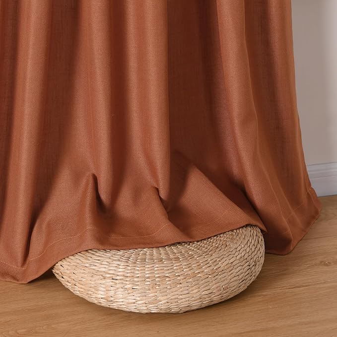 Guken Terracotta Linen Curtains 96 Inch Length for Living Room Bedroom 2 Panels Set Rod Pocket Light Filtering Semi Sheer Window Curtains 52 Inch Width Boho Farmhouse Linen Drapes, W52xL96