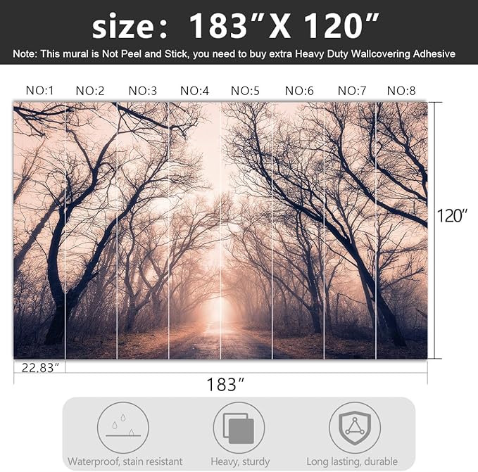 -Foggy Forest Landscapes Fabric Wallpaper Living Room Bedroom Bathroom Mountain Wall Mural- 183"x120"（ not Peel and Stick）
