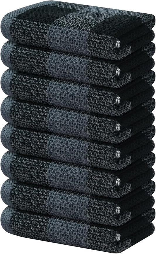 Homaxy 100% Cotton Waffle Weave Check Plaid Kitchen Towels, 13 x 28 Inches, Super Soft and Absorbent Dish Towels for Drying Dishes, 8-Pack, Black & Grey