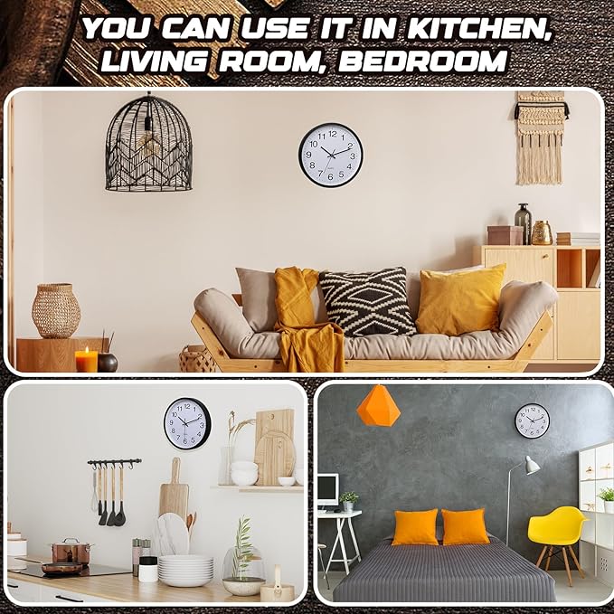 Inbagi 12 Pieces Silent Wall Clock Large 12 Inches Quartz Analog Clock Non Ticking Round Easy to Read Battery Operated for Classroom Office School Kitchen Bedroom Living Room Decorative