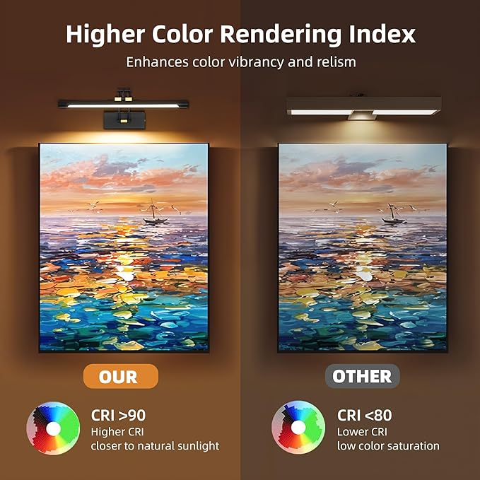 16“ Picture Lights for Wall Battery Operated, Wireless Picture Light with Remote, Rechargeable Wall Light 3000K/4000K/6000K Dimmable, Art Lighting for Paintings Frame Gallery Dartboard, Black Gold