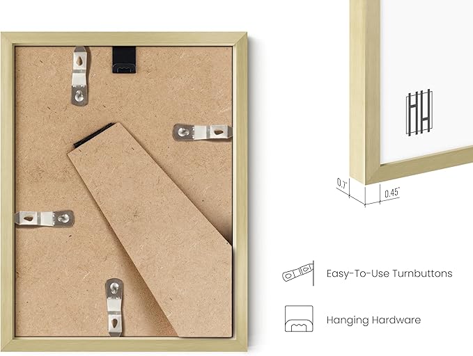 HAUS AND HUES 6x8 Gold Metal Picture Frame - Features Premium Aluminum, Vertical Hanging & Tabletop Display, Shatterproof Plexiglass - Ideal for Home, Office (6x8 in, Gold, Set of 1)